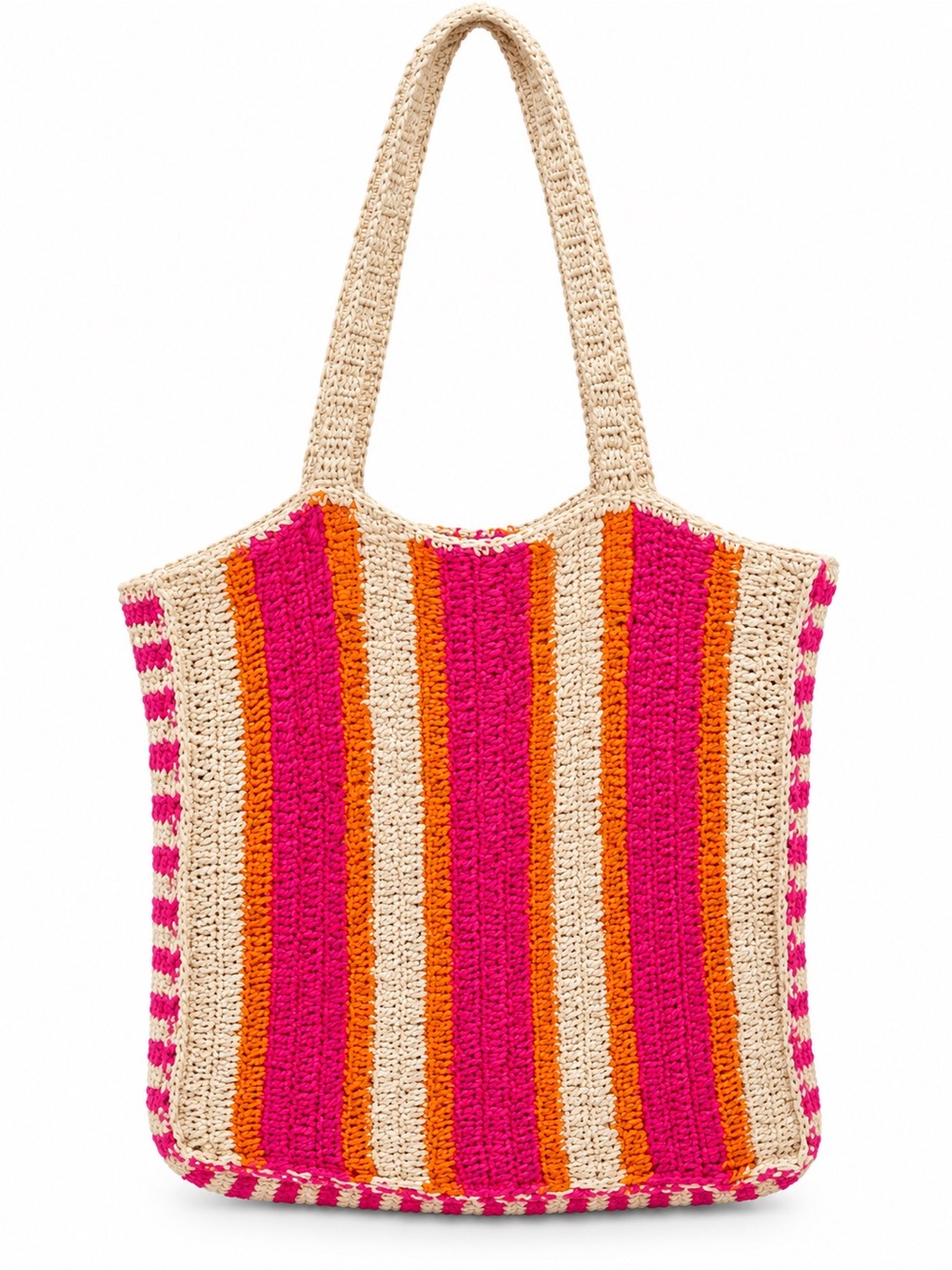 Woven Boho Tote Pink Rust Orange Cream Striped Artisan Eclectic Fall Bag - Picture 8 of 12